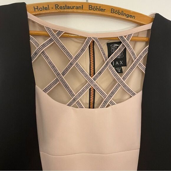 JAX Black and Pink/Nude Panel Bodycon Crisscross Neckline Dress Size 10 - Picture 6 of 12